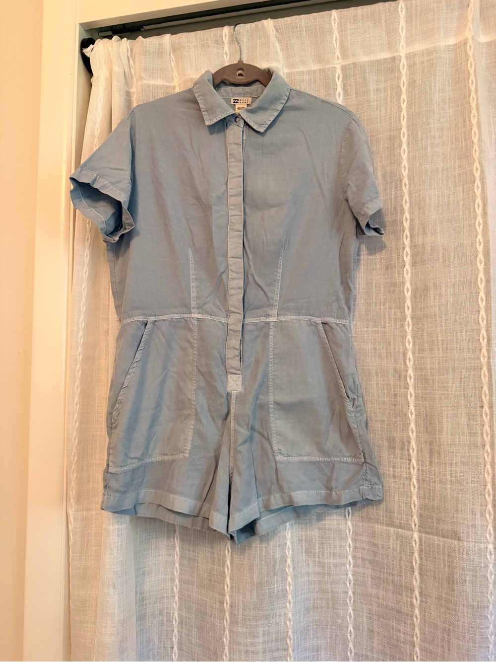 Billabong Light Blue Short Sleeve Denim Romper
